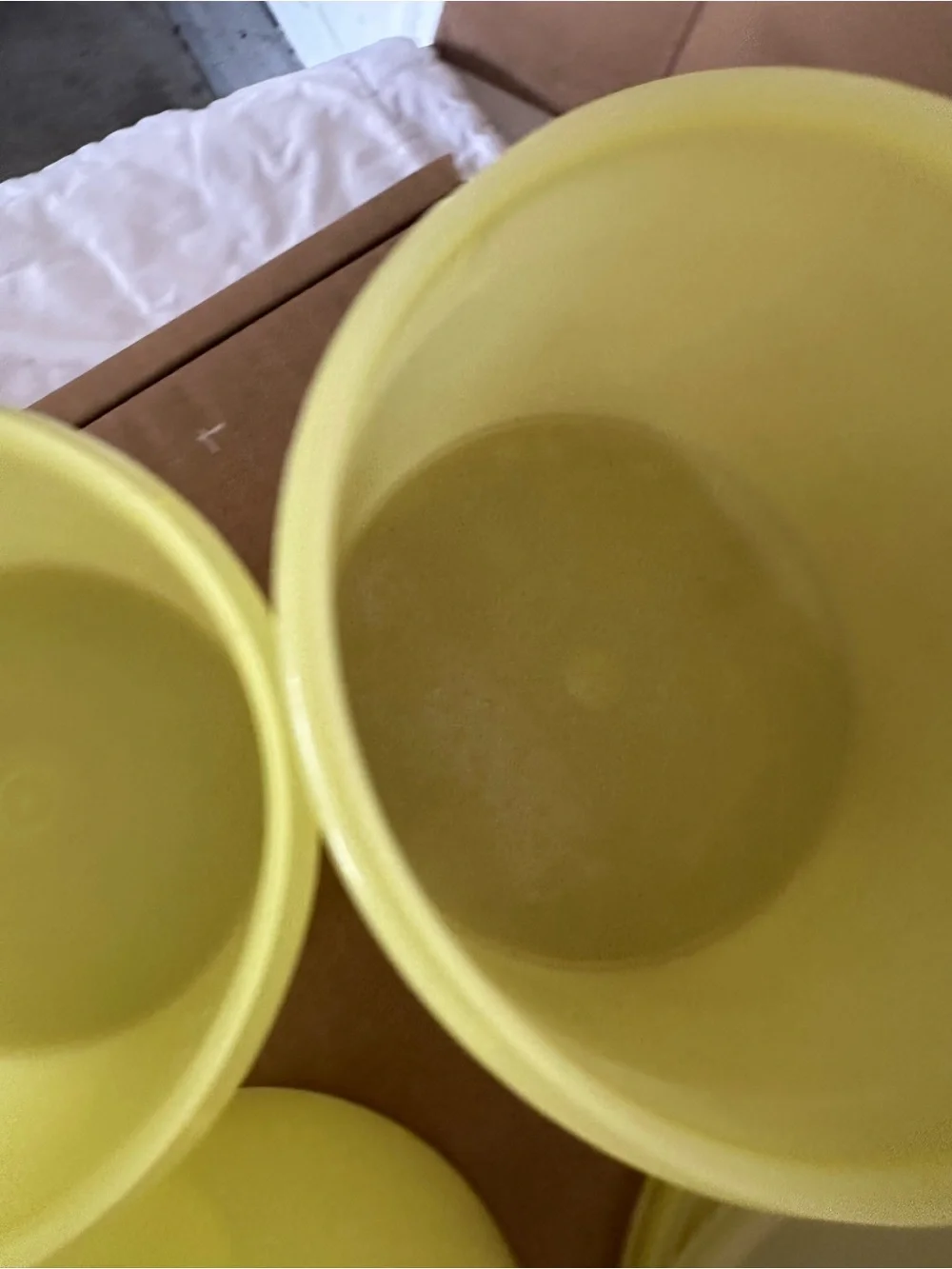 Lot of 3 vintage Tupperware Neon Yellow Stackable Storage Cups